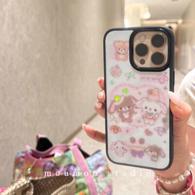 可爱少女镭射甜点兔小熊适用iPhone15promax苹果16pro手机壳13防摔141211全包17promax新款17pro高级感15pro