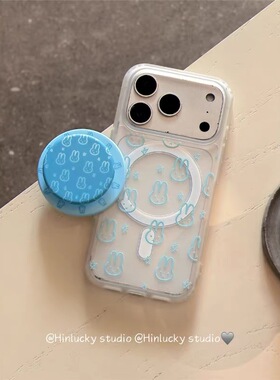 可爱蓝色线条米菲兔磁吸支架适用iPhone17promax苹果1413手机壳15pro防摔1211女16promax磨砂xsxr硬壳78plus