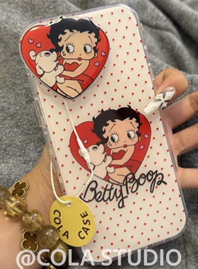 卡通可爱红爱心贝蒂小姐支架适用iphone15promax16手机壳苹果1413防摔11/12promax全包xsxr保护套87plus女款