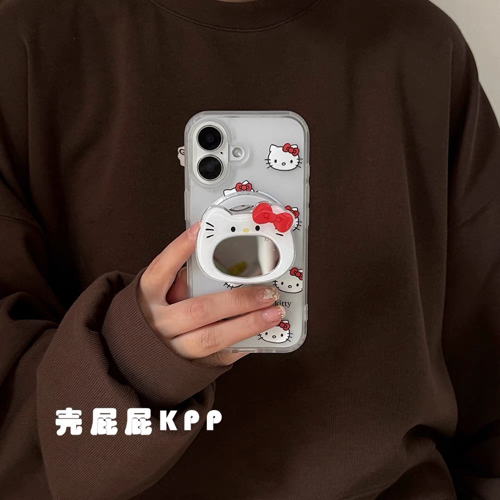 白底满屏凯蒂猫镜面磁吸支架适用iphone15promax16手机壳苹果1413防摔11/12promax磨砂xs/xr手机套87plus创意