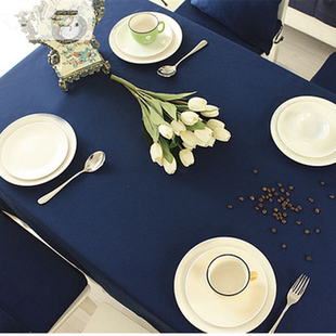 日式藏青色帆布桌布餐桌布会议室长方桌布简约现代接待室盖布深色
