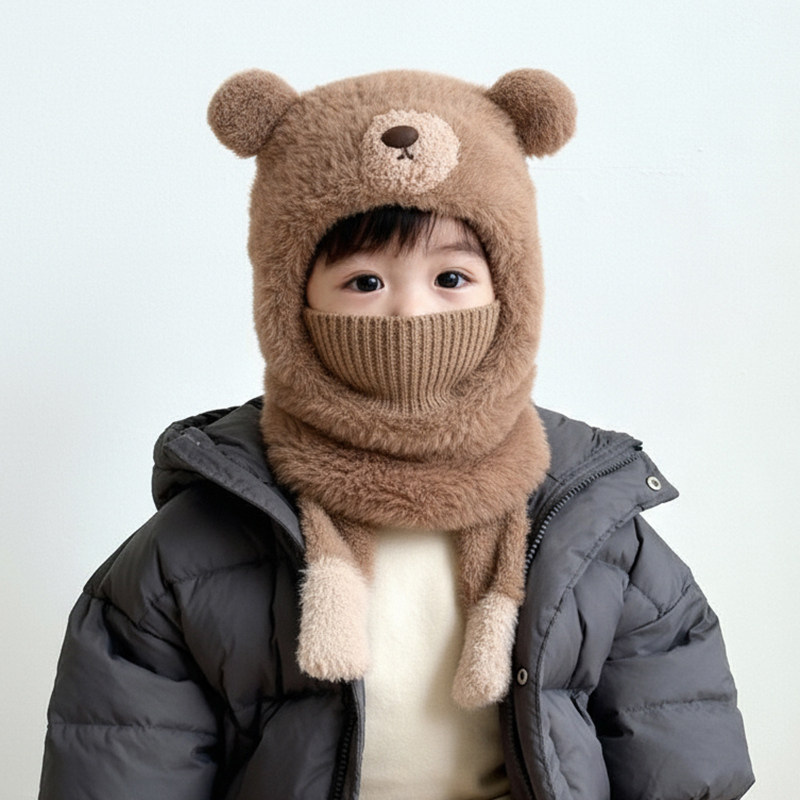 可爱小熊帽子围脖一体护耳帽护脖