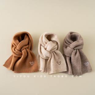 2024新款 男童女童围巾保暖纯色宝宝围脖简约百搭冬 儿童围巾秋冬季