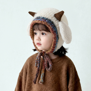儿童帽子毛绒帽秋冬季女童护耳帽男童保暖帽套头帽加厚宝宝防风帽