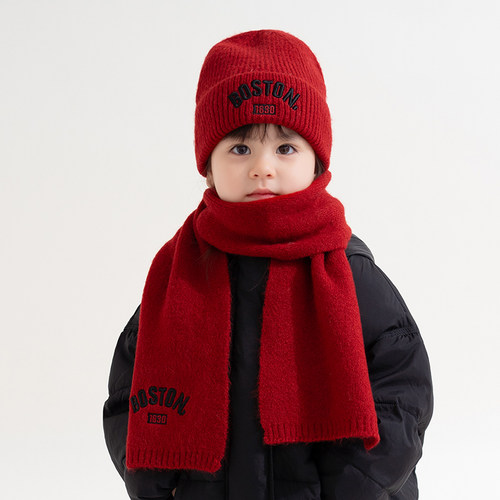 儿童冬季新年针织毛线帽围巾套装