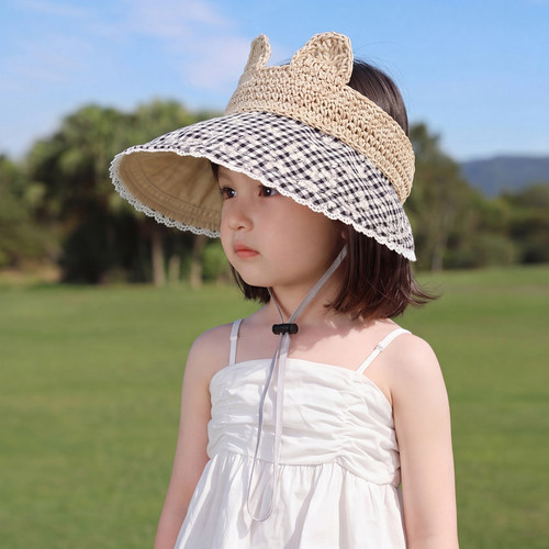 女童夏季大檐防紫外线空顶防晒帽
