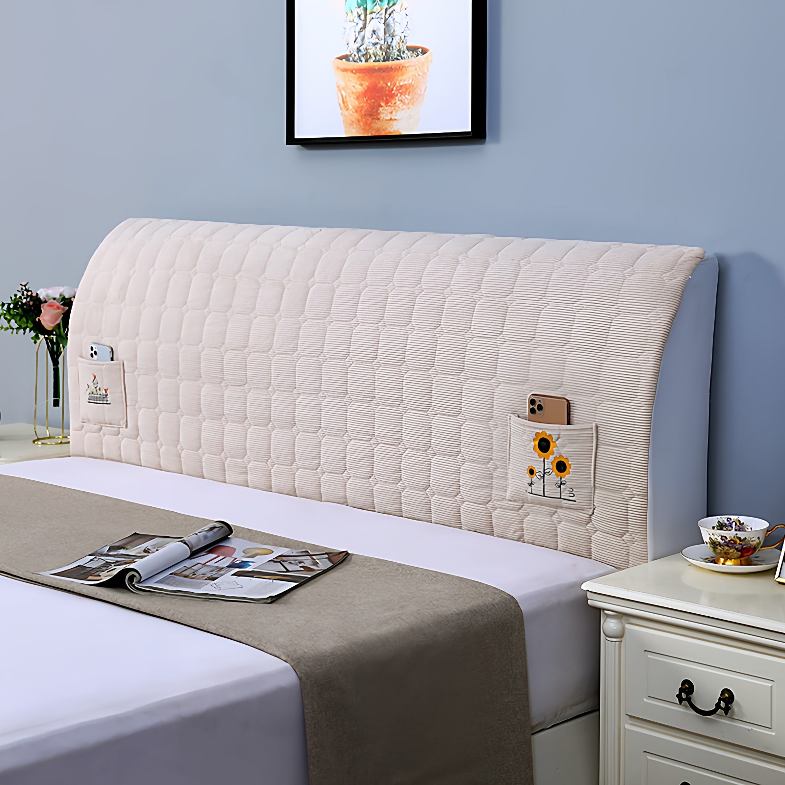 万能靠背床头罩防尘弹力夹棉加厚