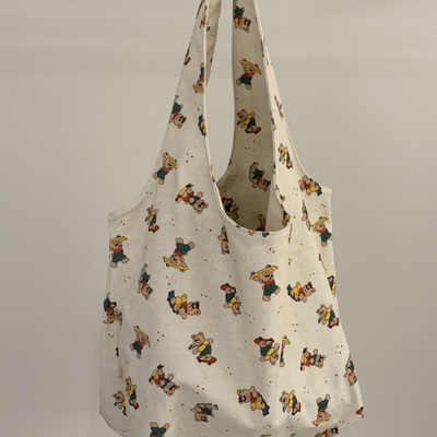 韩国进口百搭气质可爱卡通小熊印花帆布单肩手提包ins25夏新款