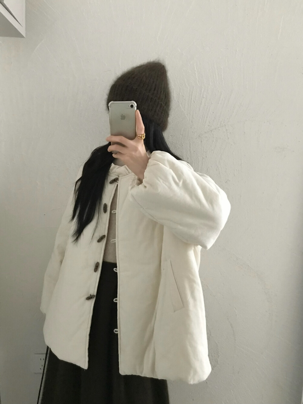 韩系25冬女新款木耳边灯芯绒气质百搭文艺中长款宽松棉服外套ins