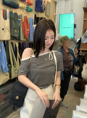 韩系纯欲条纹短袖可甜可盐经典黑白条纹T恤小衫女26春夏新款ins