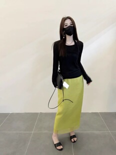 韩系高品质百搭雪纺纱直筒开衩拉链设计半身长裙女春夏新款包臀裙