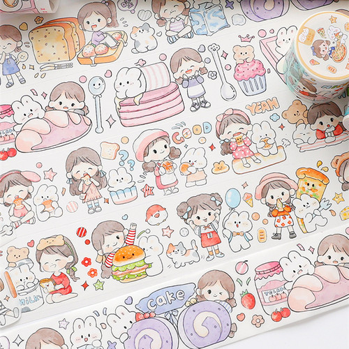 阿布吃吃吃2和纸胶带可爱人物女孩ins风手账贴纸胶卷装饰手撕角落