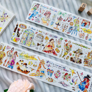 【麻辣糯米周胶带分装】 独自美丽有猫咖啡彩虹波点糖果日记 字素