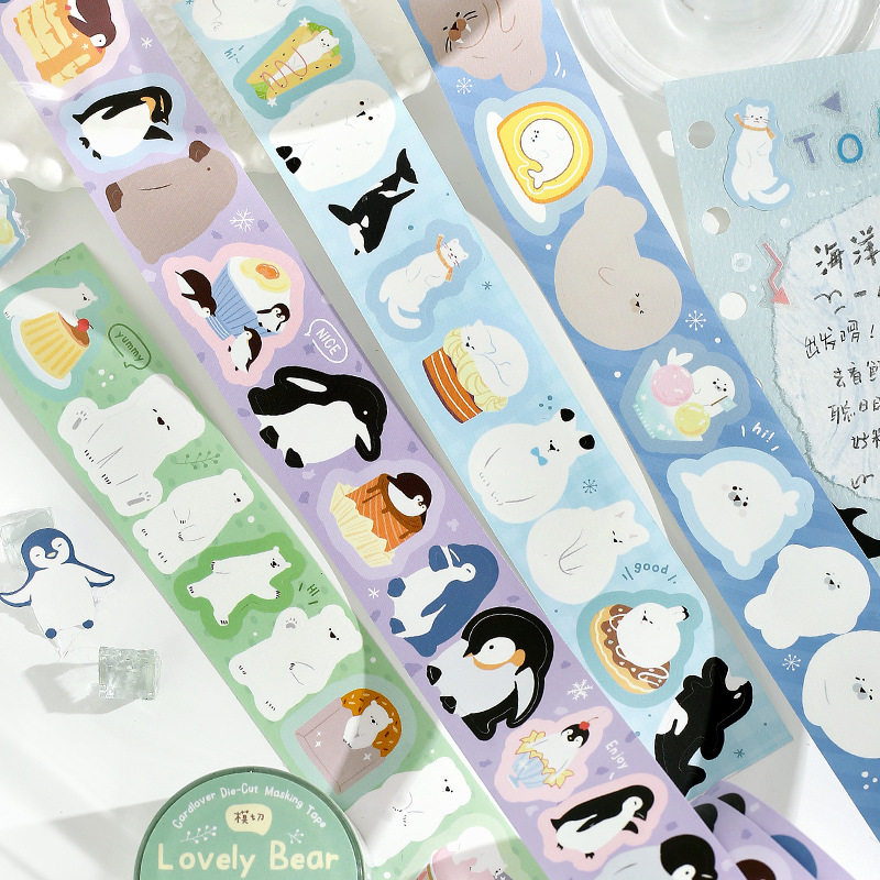 信的恋人 合成纸模切胶带分装 极地来信系列 可爱小动物手帐素材