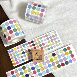 【懒懒格】 彩色圆点贴纸合成纸基础切膜胶带分装 圆点贴波点手帐