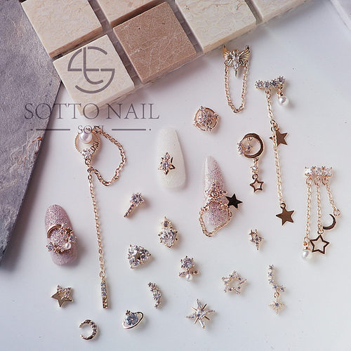 高定款美甲锆石饰品链条星空