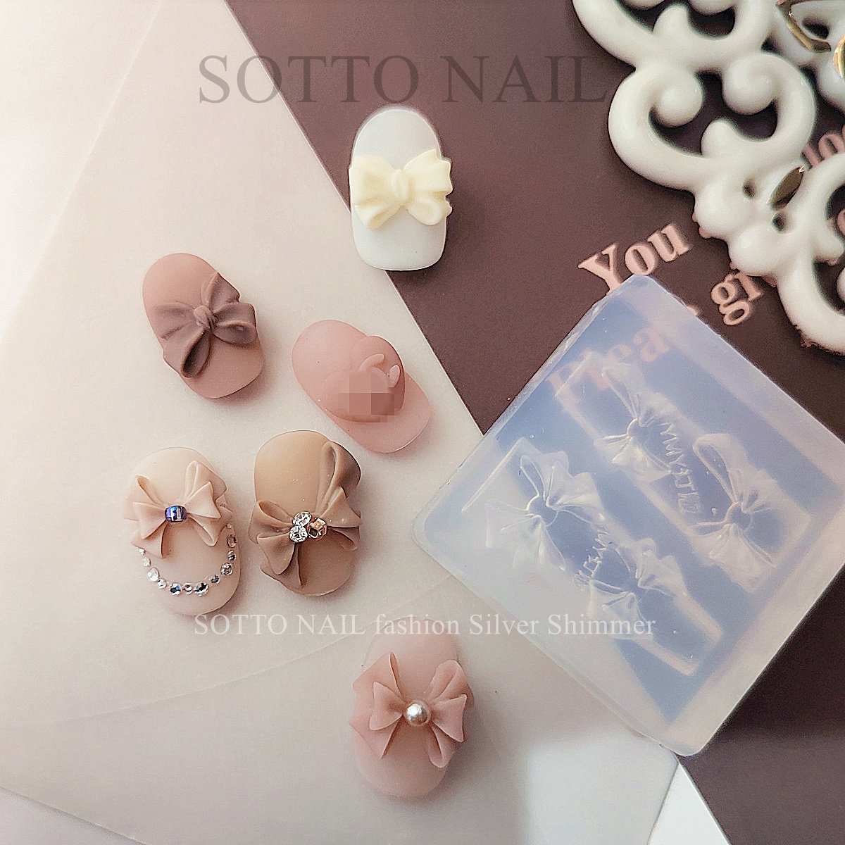 日式美甲半糖蝴蝶结双层模具饰品