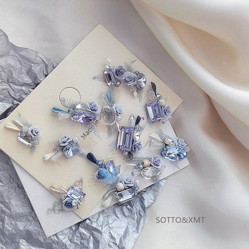 新款蓝紫魅影手工堆钻美甲配饰