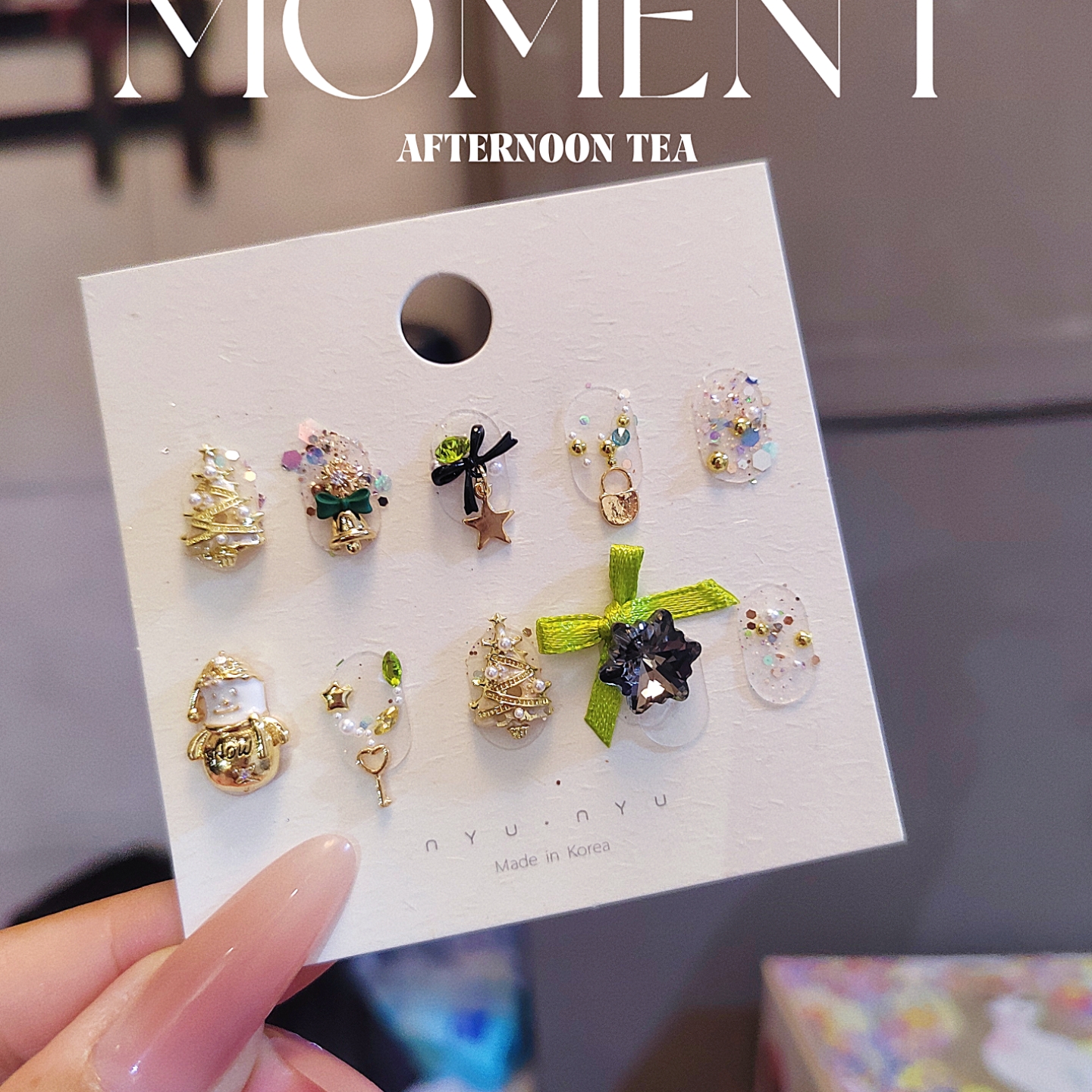 XMT原创圣诞美甲饰品材料包金色蝴蝶结圣诞树雪人蝴蝶结小号配饰