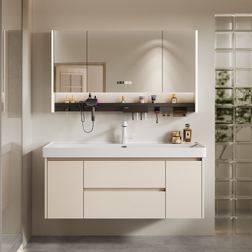 陶瓷一体海洋盆智能浴室柜包安装