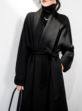 高级感赫本风黑色显瘦双面羊绒羊毛呢子大衣女中长款加厚毛呢外套