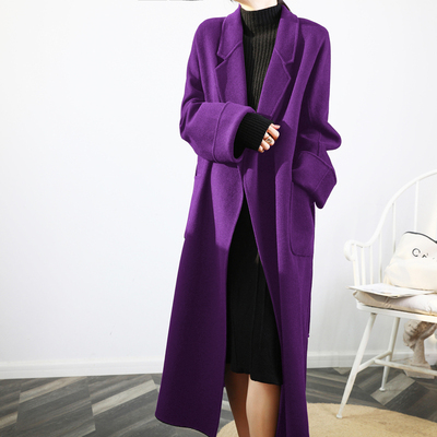 之和高端紫色双面羊绒羊毛呢子大衣女中长加厚慵懒风睡袍毛呢外套
