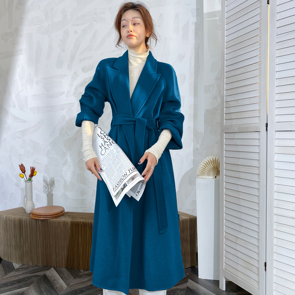 赫本风西装领双面羊绒羊毛呢子大衣女中长天蓝色收腰系带羊毛外套,女装/女士精品,毛呢外套,淘宝优惠券,粉丝福利购,淘宝优惠卷