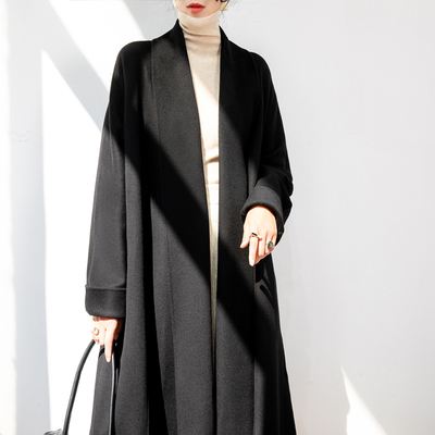 高级感大翻领黑色显瘦双面羊绒羊毛大衣女中长款过膝加厚毛呢外套