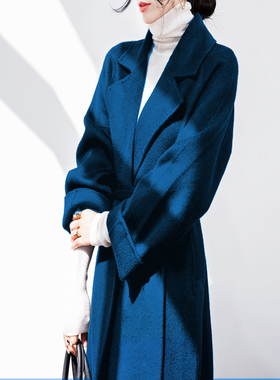之和大衣孔雀蓝高级感加厚慵懒风睡袍双面羊绒呢大衣女冬毛呢外套