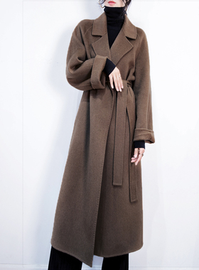 双面呢子羊绒大衣女中长款收腰系带加厚双面羊绒呢大衣女毛呢外套