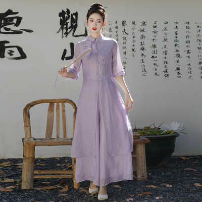 改良新中式元素2025超火轻国风高级感减龄套装女装禅意上衣两件套