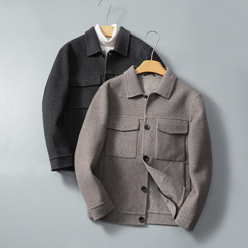 阿尔巴卡男士双面羊绒夹克工装外套毛呢大衣Y8710P325控498，男装毛呢大衣，电商D230