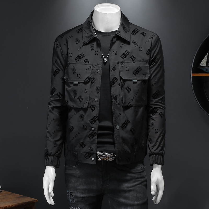 2021秋季新款男士休闲工装夹克西装领植绒印花外套JK72P160假模，男装夹克，电商D230