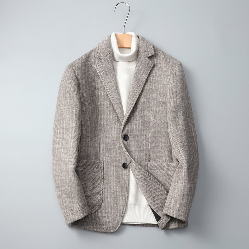 灰底2023秋冬西装领毛呢夹克单面羊毛西服外套Y85606P205控398，男装毛呢大衣，电商D230