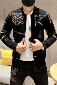 2021秋冬新款男士夹克开衫高品质提花刺绣天鹅绒外套 X222 P145图片