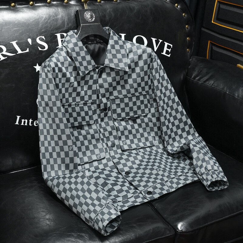 沙发2023春装新款男士休闲夹克衫西装领千鸟格外套JK591P155，男装夹克，电商D230