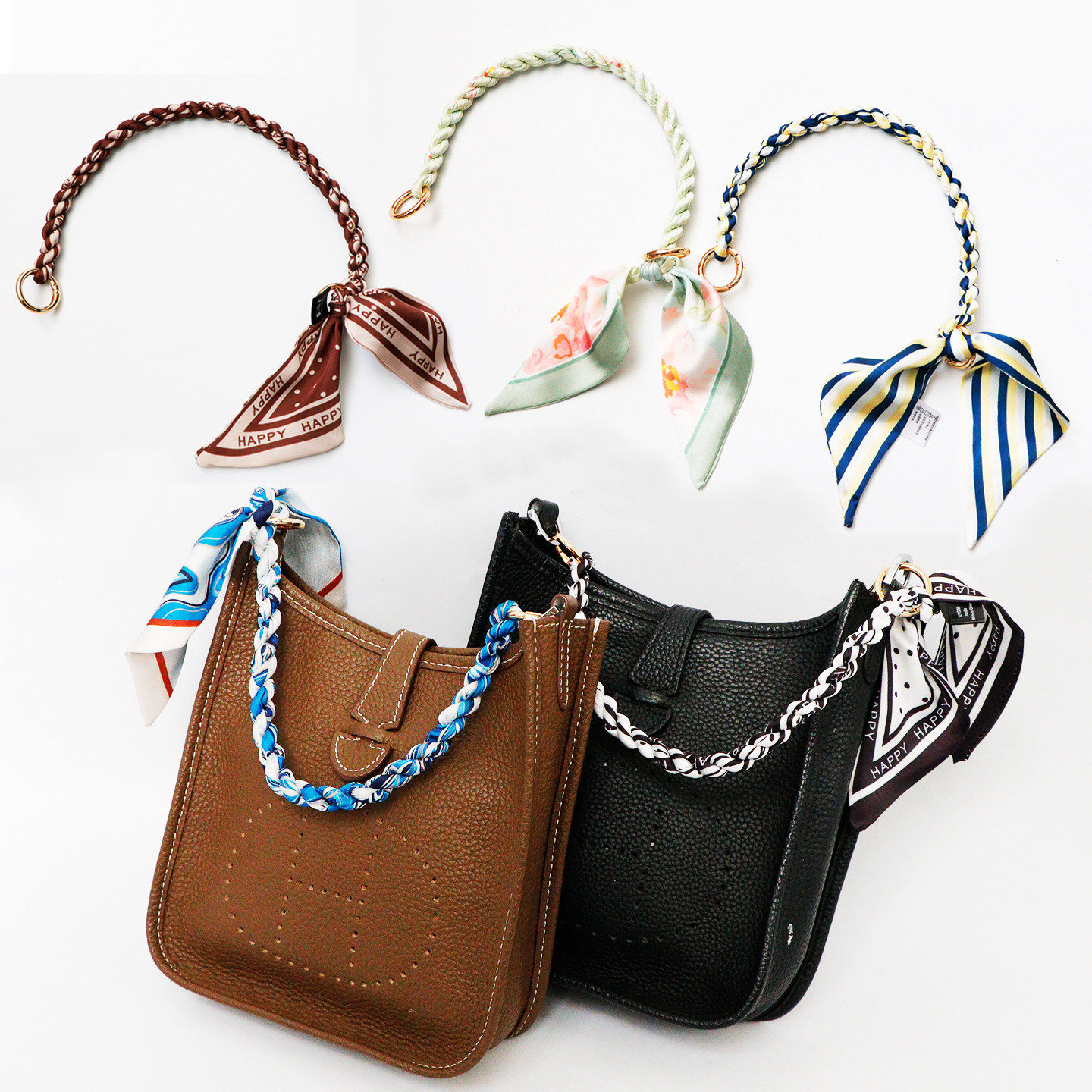 适用mini伊芙琳肩带改造女士手拎包带替换麻花丝巾编织绳包带配件