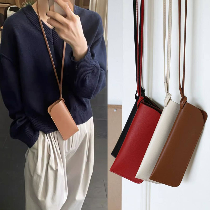 便携式眼镜套挂脖眼镜包墨镜收纳袋太阳镜盒子防压皮革墨镜包挂绳