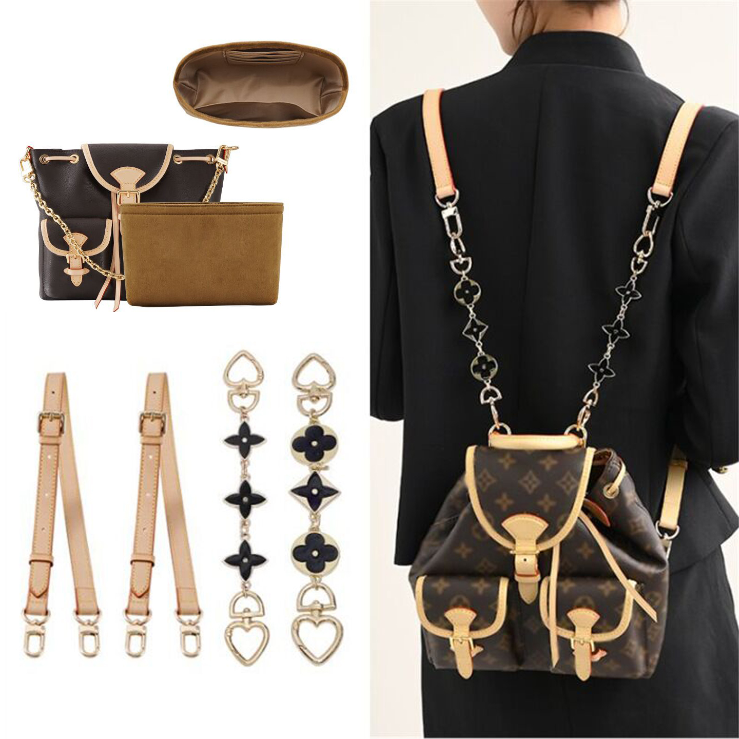 适用于lv肩带Excursion书包真皮替换包带延长链双肩包包肩带单买