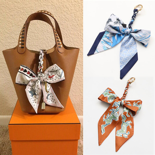 棕色包包挂件高级感适用伊芙琳菜篮子包包配饰挂件丝巾蝴蝶结装饰
