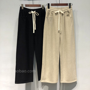 2023秋冬新款纯色松紧腰竖插袋宽松百搭直筒裤卫裤长裤阔腿裤女