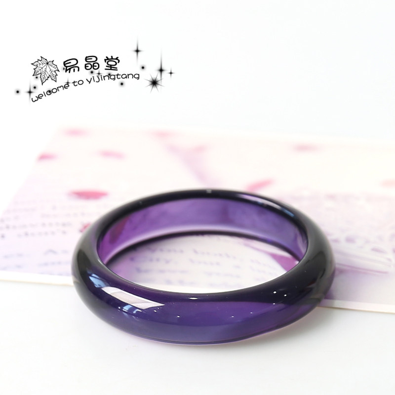 新品 5A级精美玻璃体乌拉圭紫水晶宽版无缝隙手镯 浓郁深紫色饰品