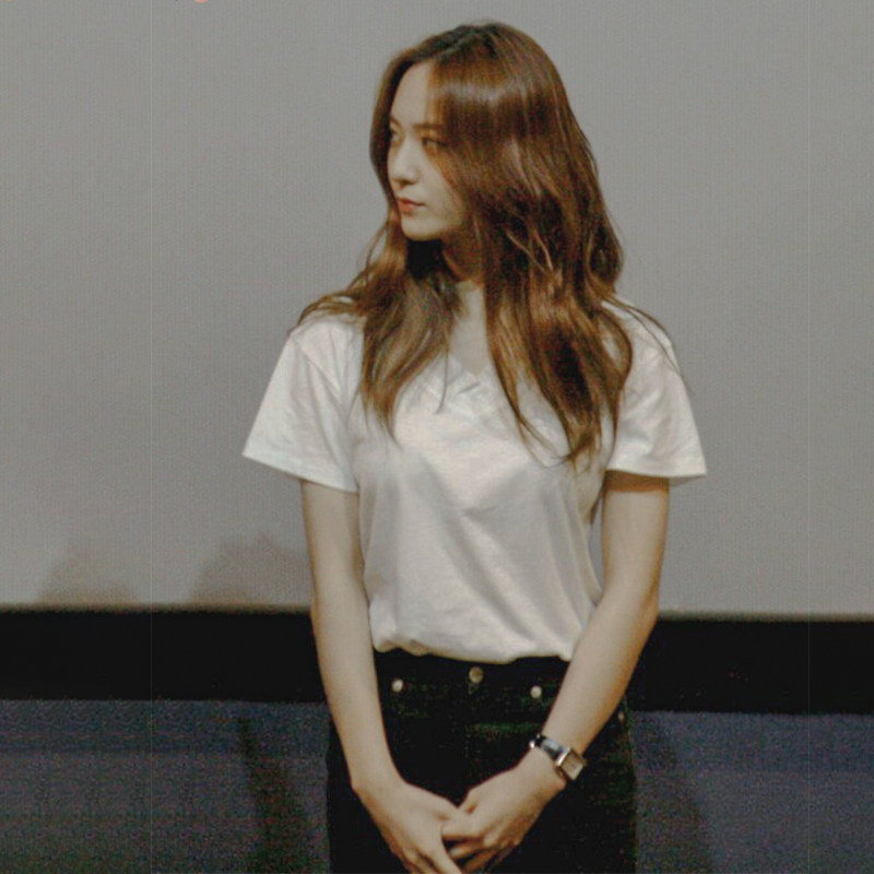 郑秀晶同款krystal荷叶木耳边v领白色t恤女短袖宽松