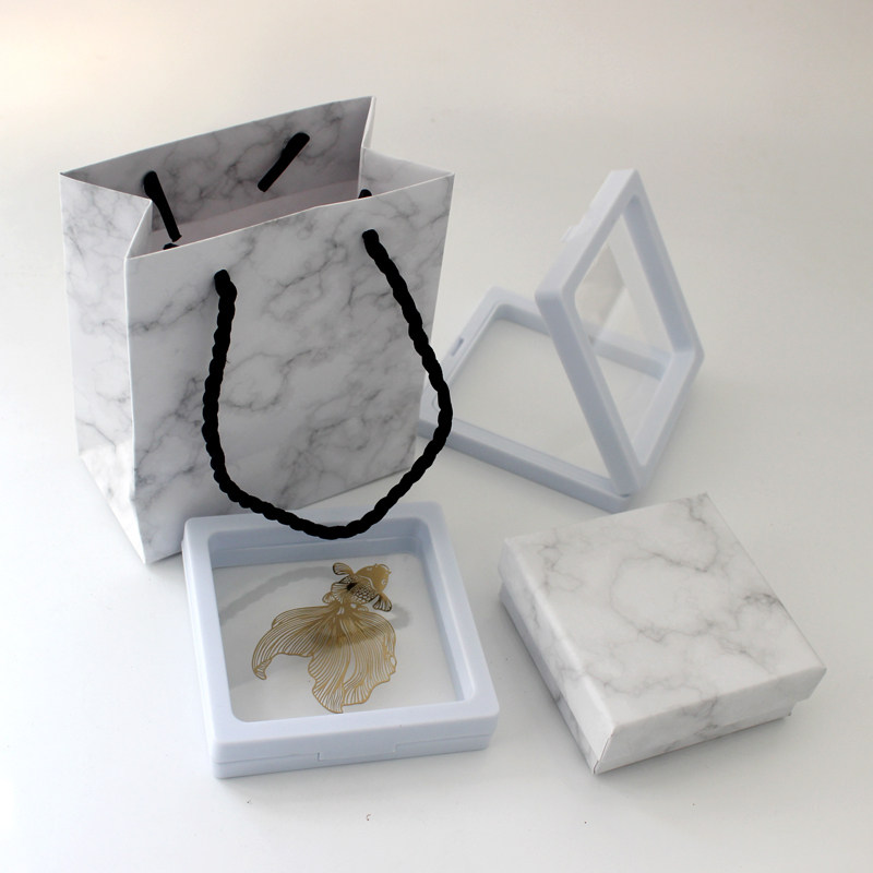 素色淡雅书签包装盒透明盒大理石纹路纸盒小清新书签展示盒