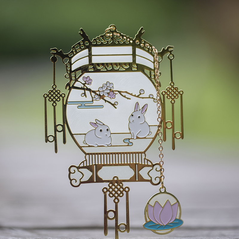 宫廷花灯金属书签中国风古典文艺兔子新年元宵中秋节礼品夜光灯笼