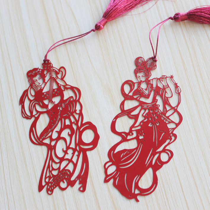 飞天金属书签敦煌壁画剪纸风文具礼品旅游纪念品中国风流苏书签