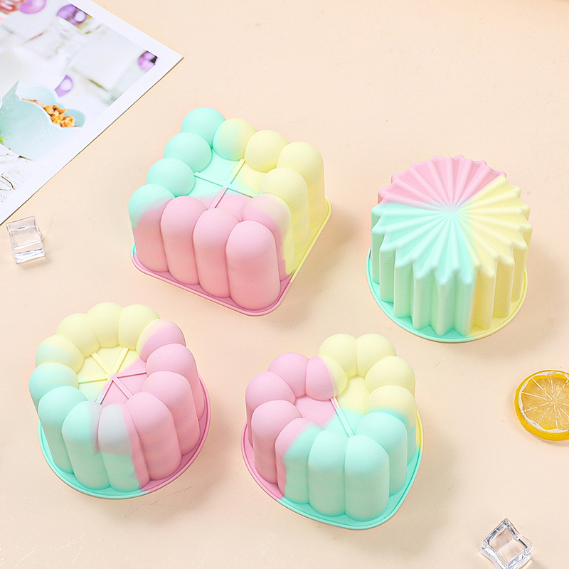 新款桃心拼色长条花瓣蛋糕模具食品级硅胶易脱模法式慕斯烘焙