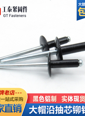 烤漆大帽沿抽芯铆钉黑色灰色厂家直发铝制开口大扁头大帽铝铆拉丝