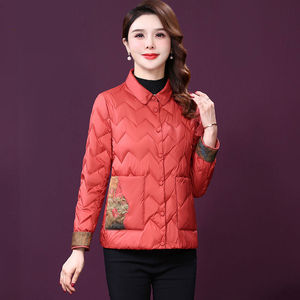 白鸭绒羽绒服女短款2023年冬季新款复古中国风刺绣中年妈妈外套