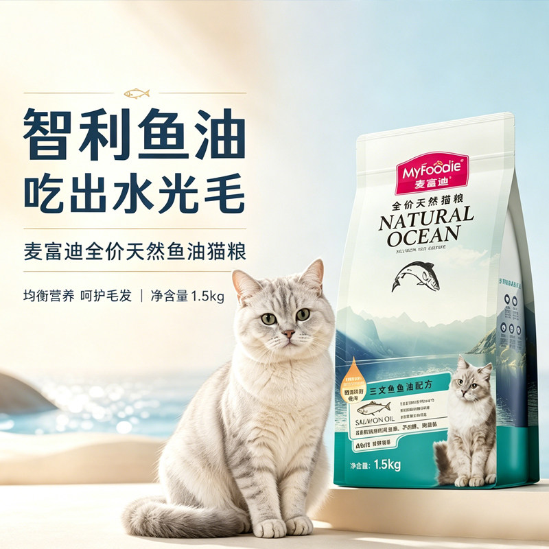 麦富迪猫粮三文鱼油磷虾天然全价成幼猫美毛正品猫粮实惠装1.5Kg